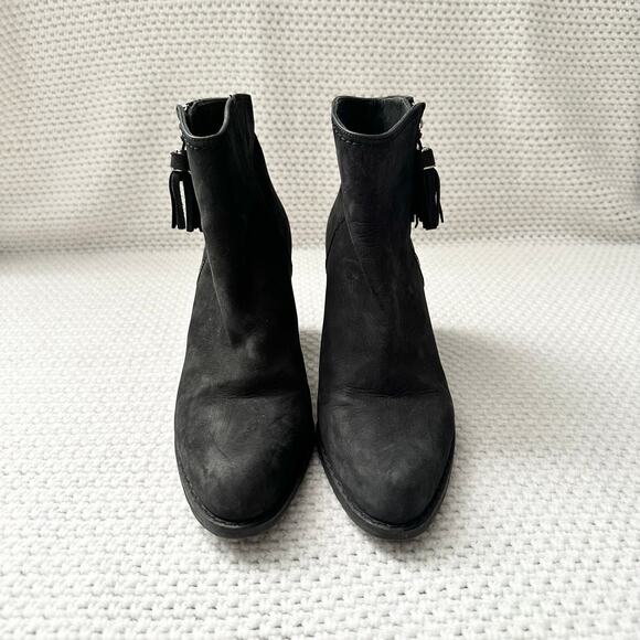 Stuart Weitzman Black Nubuck Prancing Heeled Western Zip Ankle Boots 8.5 - Picture 5 of 10